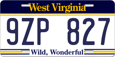 WV license plate 9ZP827