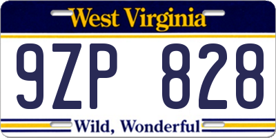 WV license plate 9ZP828