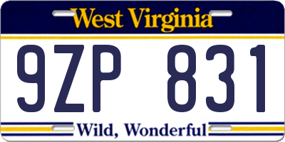 WV license plate 9ZP831
