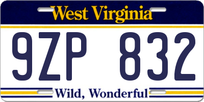 WV license plate 9ZP832