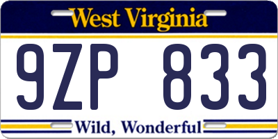 WV license plate 9ZP833