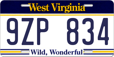 WV license plate 9ZP834