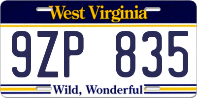 WV license plate 9ZP835