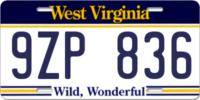WV license plate 9ZP836