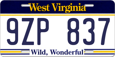 WV license plate 9ZP837