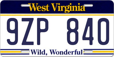 WV license plate 9ZP840
