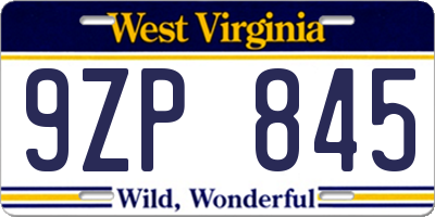 WV license plate 9ZP845