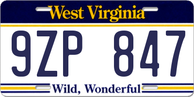 WV license plate 9ZP847