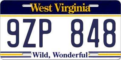 WV license plate 9ZP848