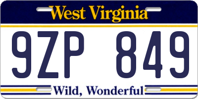 WV license plate 9ZP849