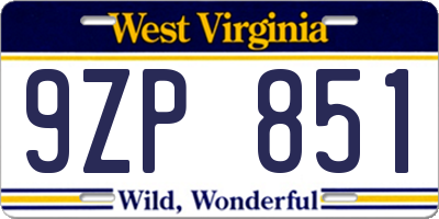 WV license plate 9ZP851