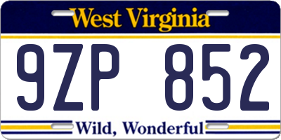 WV license plate 9ZP852