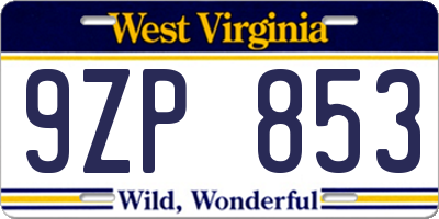 WV license plate 9ZP853