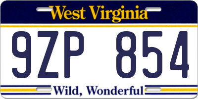 WV license plate 9ZP854