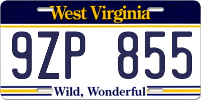 WV license plate 9ZP855