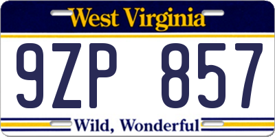 WV license plate 9ZP857