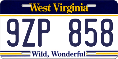 WV license plate 9ZP858