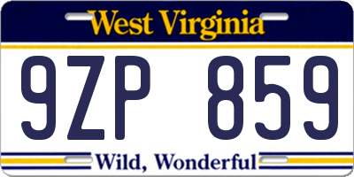 WV license plate 9ZP859