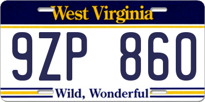 WV license plate 9ZP860