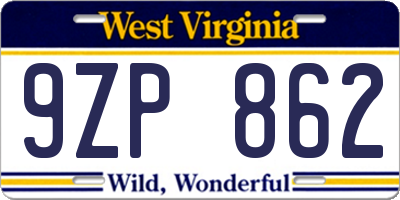 WV license plate 9ZP862