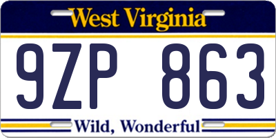 WV license plate 9ZP863