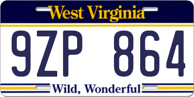 WV license plate 9ZP864
