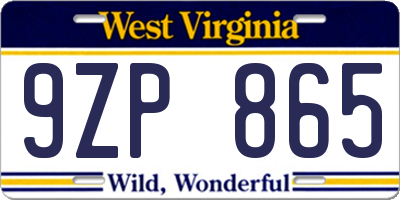 WV license plate 9ZP865