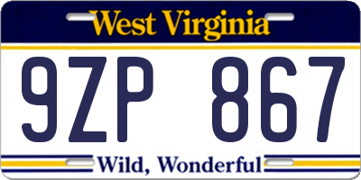 WV license plate 9ZP867