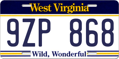 WV license plate 9ZP868