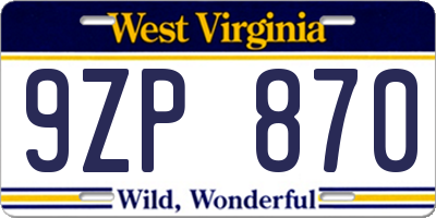 WV license plate 9ZP870