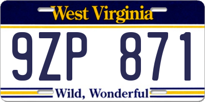 WV license plate 9ZP871
