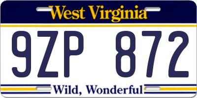 WV license plate 9ZP872