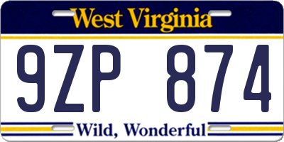 WV license plate 9ZP874