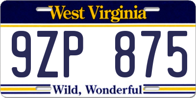 WV license plate 9ZP875