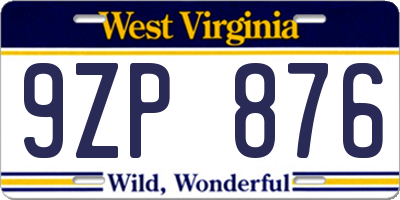 WV license plate 9ZP876