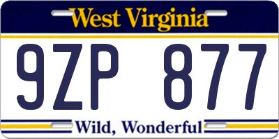 WV license plate 9ZP877