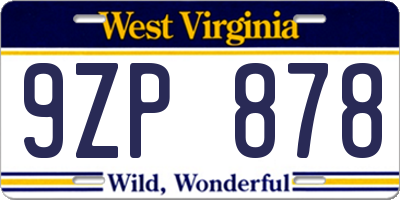 WV license plate 9ZP878