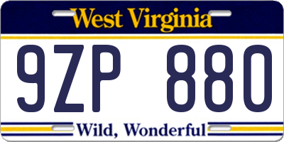 WV license plate 9ZP880