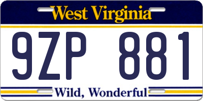 WV license plate 9ZP881