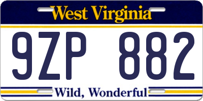 WV license plate 9ZP882