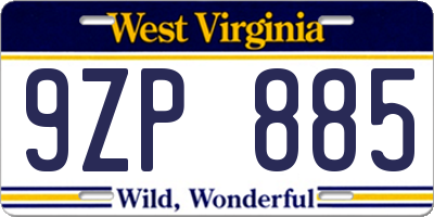 WV license plate 9ZP885