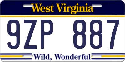 WV license plate 9ZP887