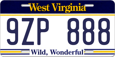WV license plate 9ZP888