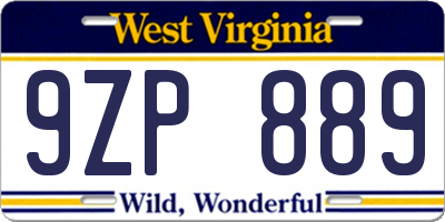 WV license plate 9ZP889