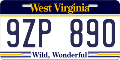 WV license plate 9ZP890