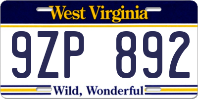 WV license plate 9ZP892