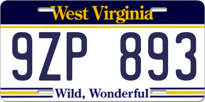 WV license plate 9ZP893