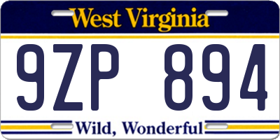 WV license plate 9ZP894
