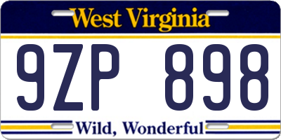 WV license plate 9ZP898