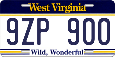WV license plate 9ZP900